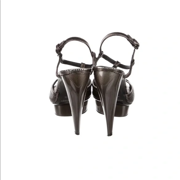 Burberry Leather T-Strap Stilettos in Dark Nickel